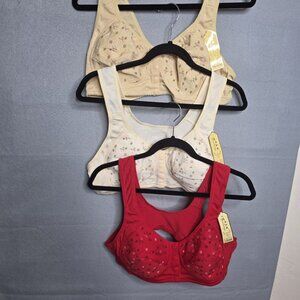 3 Youxianya Pink Red Yellow Floral Front Closure Bra Comfort Wireless Support